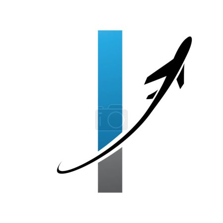 Illustration for Blue and Black Futuristic Letter I Icon with an Airplane on a White Background - Royalty Free Image