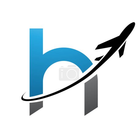 Ilustración de Icono azul y negro letra H minúscula con un avión sobre fondo blanco - Imagen libre de derechos