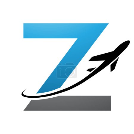 Téléchargez les illustrations : Icône bleue et noire majuscule lettre Z avec un avion sur fond blanc - en licence libre de droit
