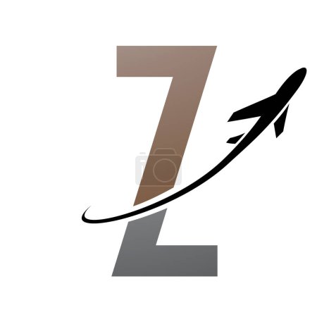 Illustration for Brown and Black Futuristic Letter Z Icon with an Airplane on a White Background - Royalty Free Image