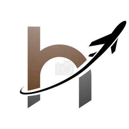 Illustration for Brown and Black Lowercase Letter H Icon with an Airplane on a White Background - Royalty Free Image