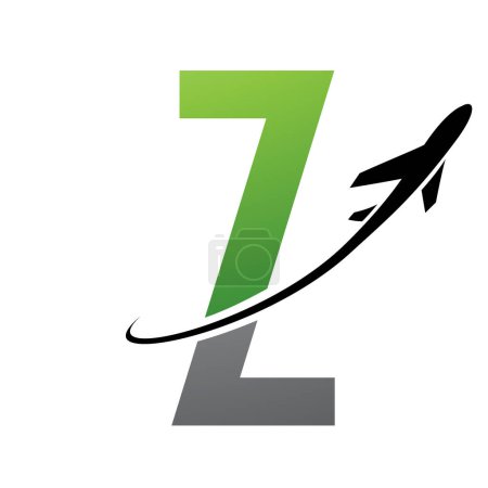 Ilustración de Icono de letra Z futurista verde y negro con un avión sobre fondo blanco - Imagen libre de derechos