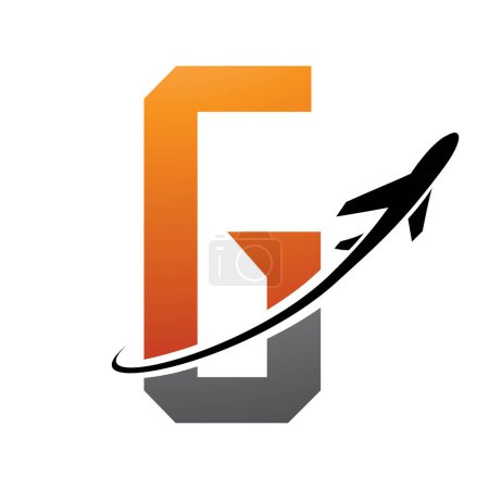 Illustration for Orange and Black Futuristic Letter G Icon with an Airplane on a White Background - Royalty Free Image