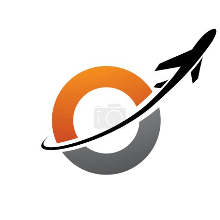 Ilustración de Icono de letra O minúscula naranja y negra con un avión sobre fondo blanco - Imagen libre de derechos