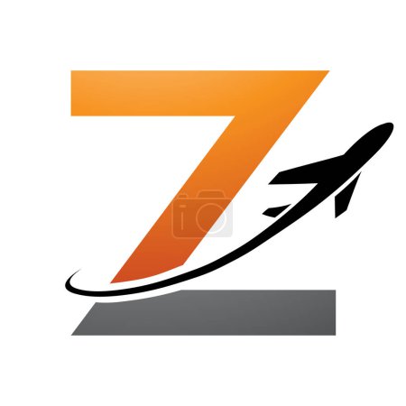 Illustration for Orange and Black Uppercase Letter Z Icon with an Airplane on a White Background - Royalty Free Image