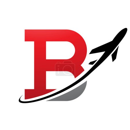 Ilustración de Icono rojo y negro de la letra B con un avión sobre un fondo blanco - Imagen libre de derechos