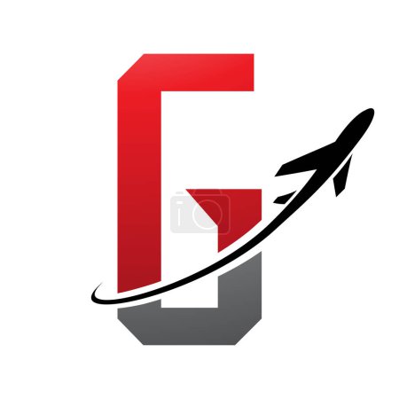 Illustration for Red and Black Futuristic Letter G Icon with an Airplane on a White Background - Royalty Free Image