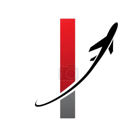 Illustration for Red and Black Futuristic Letter I Icon with an Airplane on a White Background - Royalty Free Image