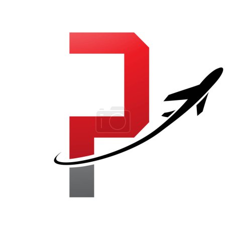 Illustration for Red and Black Futuristic Letter P Icon with an Airplane on a White Background - Royalty Free Image