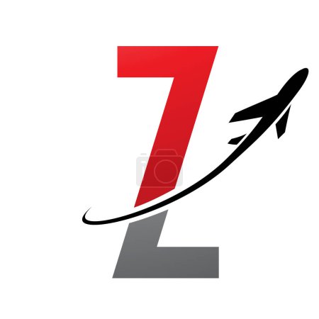 Ilustración de Icono de la letra Z futurista roja y negra con un avión sobre un fondo blanco - Imagen libre de derechos