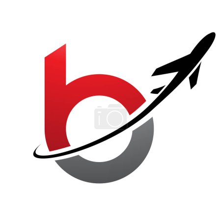 Illustration for Red and Black Lowercase Letter B Icon with an Airplane on a White Background - Royalty Free Image