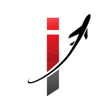 Téléchargez les illustrations : Icône de lettre I en minuscule rouge et noire avec un avion sur fond blanc - en licence libre de droit