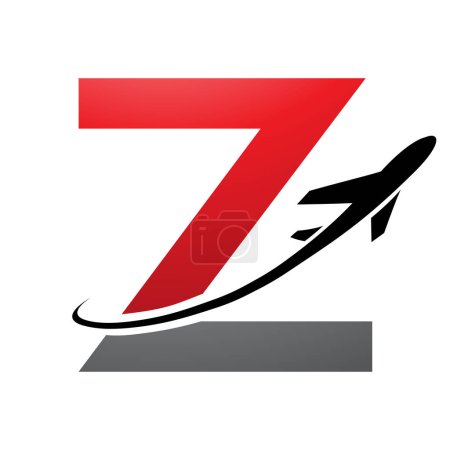 Téléchargez les illustrations : Lettre majuscule rouge et noire Icône Z avec un avion sur fond blanc - en licence libre de droit