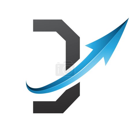 Ilustración de Icono de letra D futurista azul y negro con una flecha brillante sobre un fondo blanco - Imagen libre de derechos