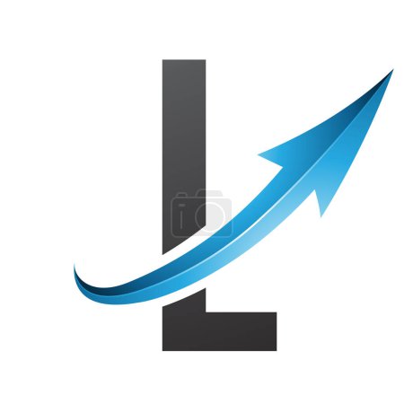 Ilustración de Letra futurista azul y negra L Icono con una flecha brillante sobre un fondo blanco - Imagen libre de derechos