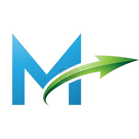 Ilustración de Letra mayúscula azul y verde M Icono con una flecha brillante sobre un fondo blanco - Imagen libre de derechos