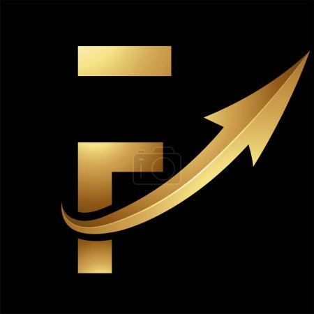 Ilustración de Letra futurista de oro F Icono con una flecha brillante sobre un fondo negro - Imagen libre de derechos