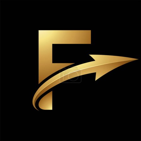 Illustration for Gold Uppercase Letter F Icon with a Glossy Arrow on a Black Background - Royalty Free Image