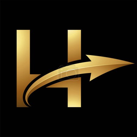 Ilustración de Oro letra mayúscula H icono con una flecha brillante sobre un fondo negro - Imagen libre de derechos
