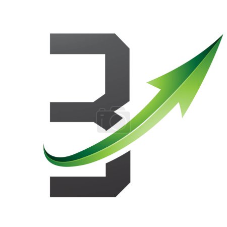Illustration for Green and Black Futuristic Letter B Icon with a Glossy Arrow on a White Background - Royalty Free Image