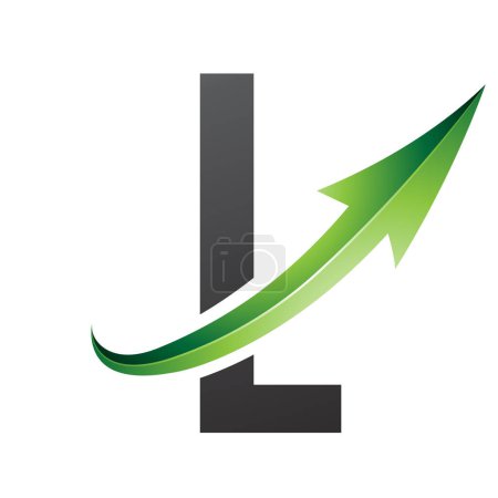 Illustration for Green and Black Futuristic Letter L Icon with a Glossy Arrow on a White Background - Royalty Free Image