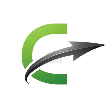 Ilustración de Icono verde y negro en mayúscula C con una flecha brillante sobre un fondo blanco - Imagen libre de derechos
