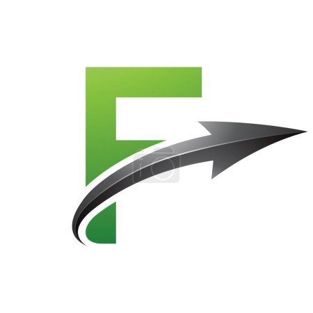 Ilustración de Letra F verde y negra en mayúsculas Icono con una flecha brillante sobre un fondo blanco - Imagen libre de derechos