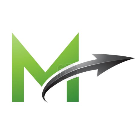Ilustración de Letra mayúscula verde y negra M Icono con una flecha brillante sobre un fondo blanco - Imagen libre de derechos