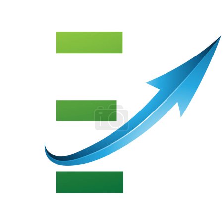 Illustration for Green and Blue Futuristic Letter E Icon with a Glossy Arrow on a White Background - Royalty Free Image