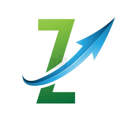 Ilustración de Ícono de la letra Z futurista verde y azul con una flecha brillante sobre un fondo blanco - Imagen libre de derechos