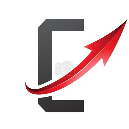 Illustration for Red and Black Futuristic Letter C Icon with a Glossy Arrow on a White Background - Royalty Free Image