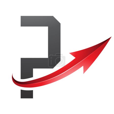Ilustración de Icono de la letra P futurista roja y negra con una flecha brillante sobre un fondo blanco - Imagen libre de derechos