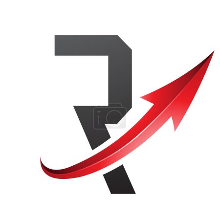 Illustration for Red and Black Futuristic Letter R Icon with a Glossy Arrow on a White Background - Royalty Free Image