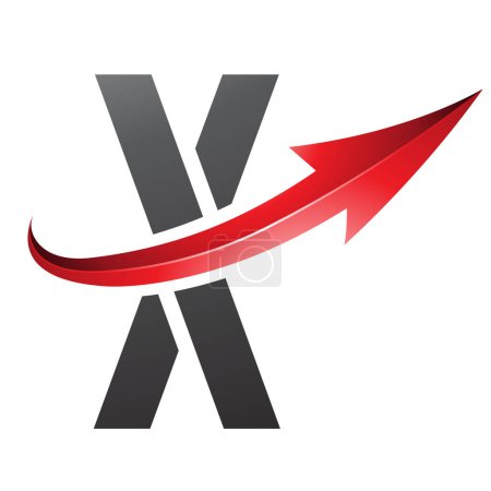 Ilustración de Icono de la letra X futurista roja y negra con una flecha brillante sobre un fondo blanco - Imagen libre de derechos