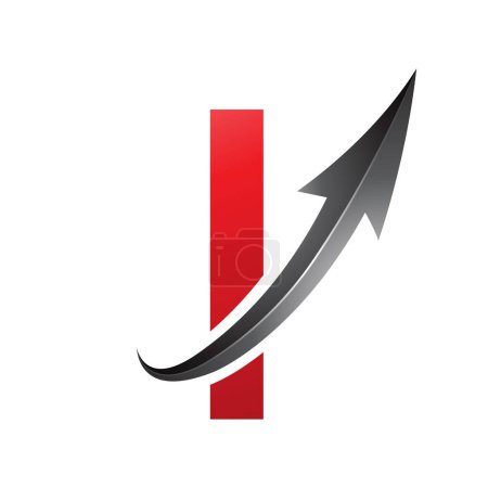 Illustration for Red and Black Uppercase Letter I Icon with a Glossy Arrow on a White Background - Royalty Free Image
