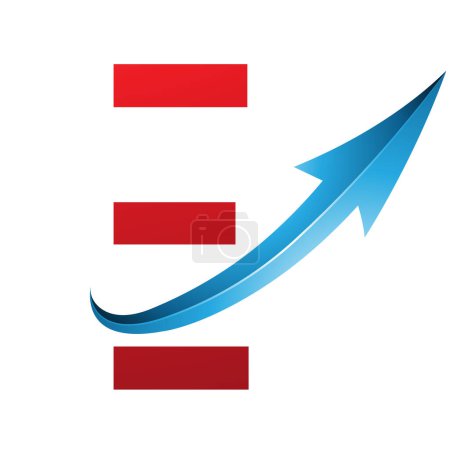Illustration for Red and Blue Futuristic Letter E Icon with a Glossy Arrow on a White Background - Royalty Free Image