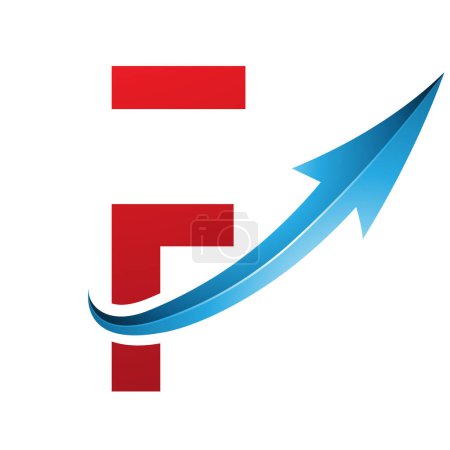 Ilustración de Carta Futurista Roja y Azul F Icono con una Flecha Brillante sobre un Fondo Blanco - Imagen libre de derechos