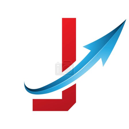 Illustration for Red and Blue Futuristic Letter J Icon with a Glossy Arrow on a White Background - Royalty Free Image