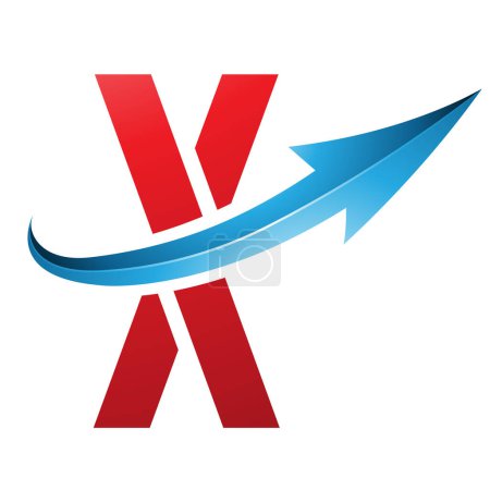 Illustration for Red and Blue Futuristic Letter X Icon with a Glossy Arrow on a White Background - Royalty Free Image