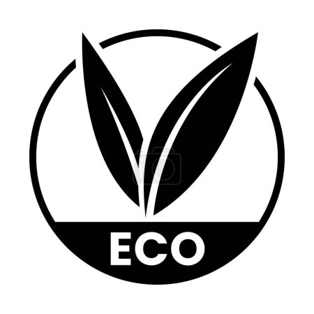 Téléchargez les illustrations : Icône écologique noire avec feuilles en forme de V 2 sur fond blanc - en licence libre de droit