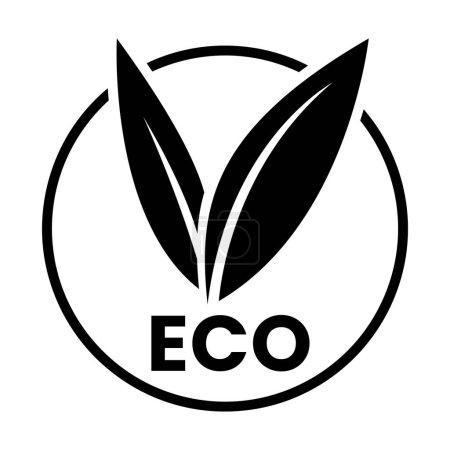 Téléchargez les illustrations : Icône écologique noire avec feuilles en forme de V 6 sur fond blanc - en licence libre de droit