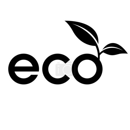Ilustración de Eco icono con letras negras minúsculas y 2 hojas sobre fondo blanco - Imagen libre de derechos