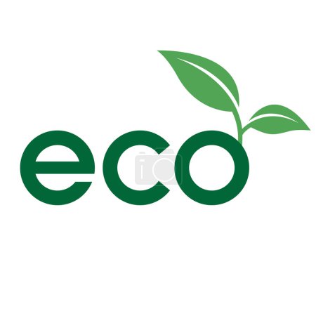 Téléchargez les illustrations : Eco Icône avec des lettres minuscules vert foncé et 2 feuilles sur un fond blanc - en licence libre de droit