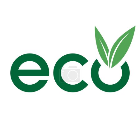 Téléchargez les illustrations : Eco Icône avec lettres minuscules vert foncé et feuilles en forme de V sur un fond blanc - en licence libre de droit