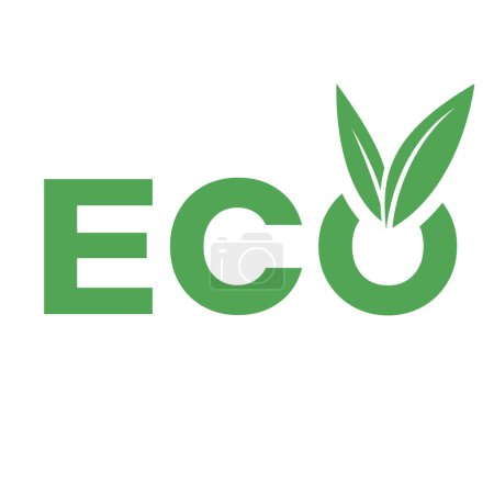 Illustration for Eco Icon with Green Capital Letters and V Shaped Leaves on a White Background - Royalty Free Image