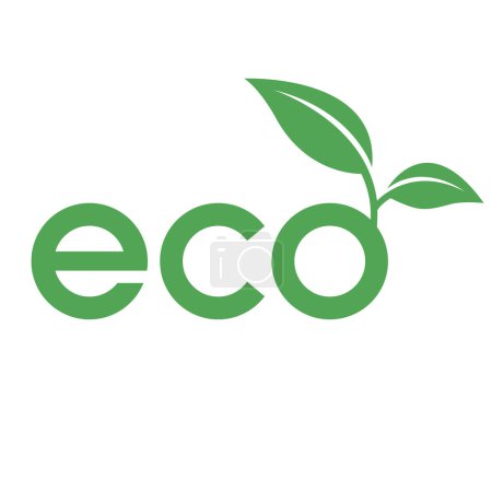 Illustration for Eco Icon with Green Lowercase Letters and 2 Leaves on a White Background - Royalty Free Image