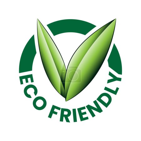 Ilustración de Icono verde sombreado Eco Friendly con hojas en forma de V 6 sobre un fondo blanco - Imagen libre de derechos