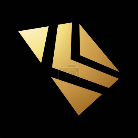 Illustration for Gold Abstract Arrow Shaped Square Icon in Perspective on a Black Background - Royalty Free Image
