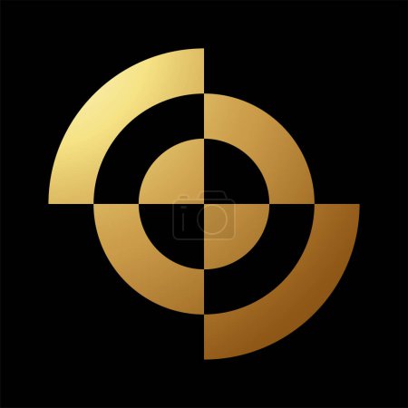 Illustration for Gold Abstract Round Target Shaped Icon on a Black Background - Royalty Free Image
