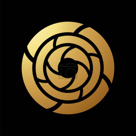 Téléchargez les illustrations : Gold abstrait rond Whirlpool icône sur un fond noir - en licence libre de droit